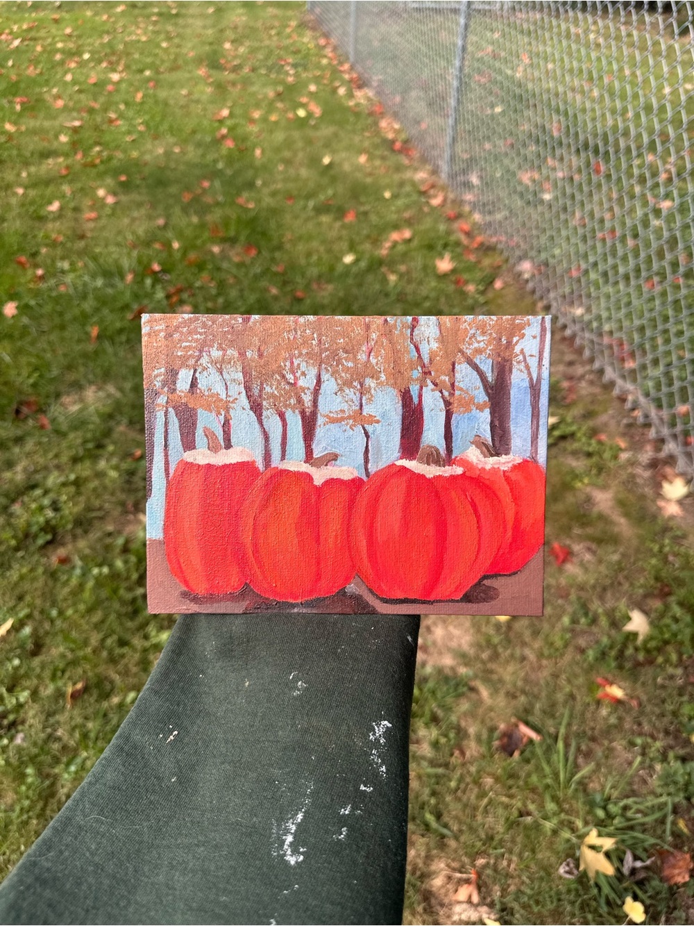 Hand-Painted Pumpkin Canvas Art - Red Autumn Scene